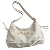 Elegant Bowknot Shoulder Bag Spacious PU Leather Handbag Crossbody Purse Casual Satchel for Women and Girls White