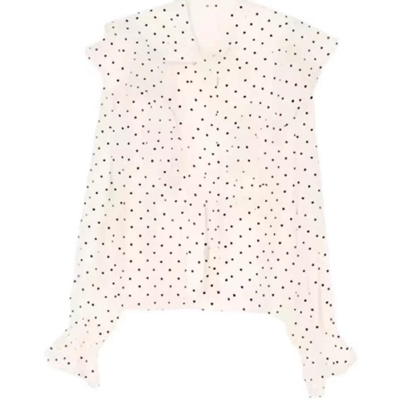 Damen High-End Französisches Rüschen Polka Dot Chiffonhemd - Einzigartig Langärmlig Frühling/Herbst 2025