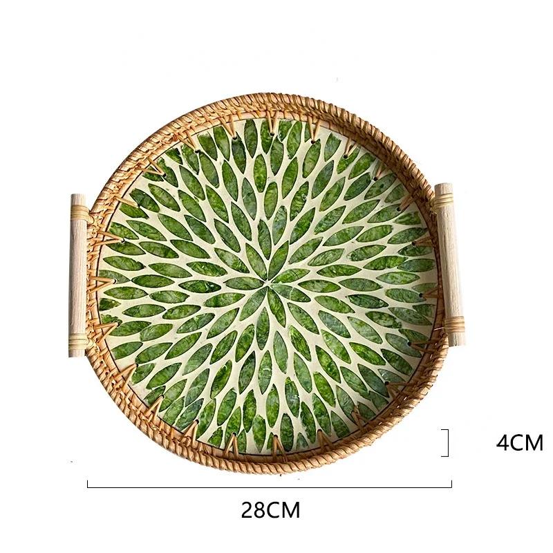 Tabletts zum Servieren von Speisen Serviertabletts Snacktablett Nachmittagstee-Tablett Teller Dessert Rattan Obst Trocken Gericht Süßigkeiten Teller Kuchen Zuhause