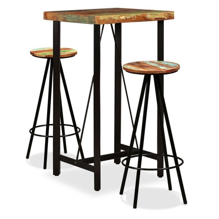 Ensemble de bar - VIDAXL - Bois de récupération massif - Noir