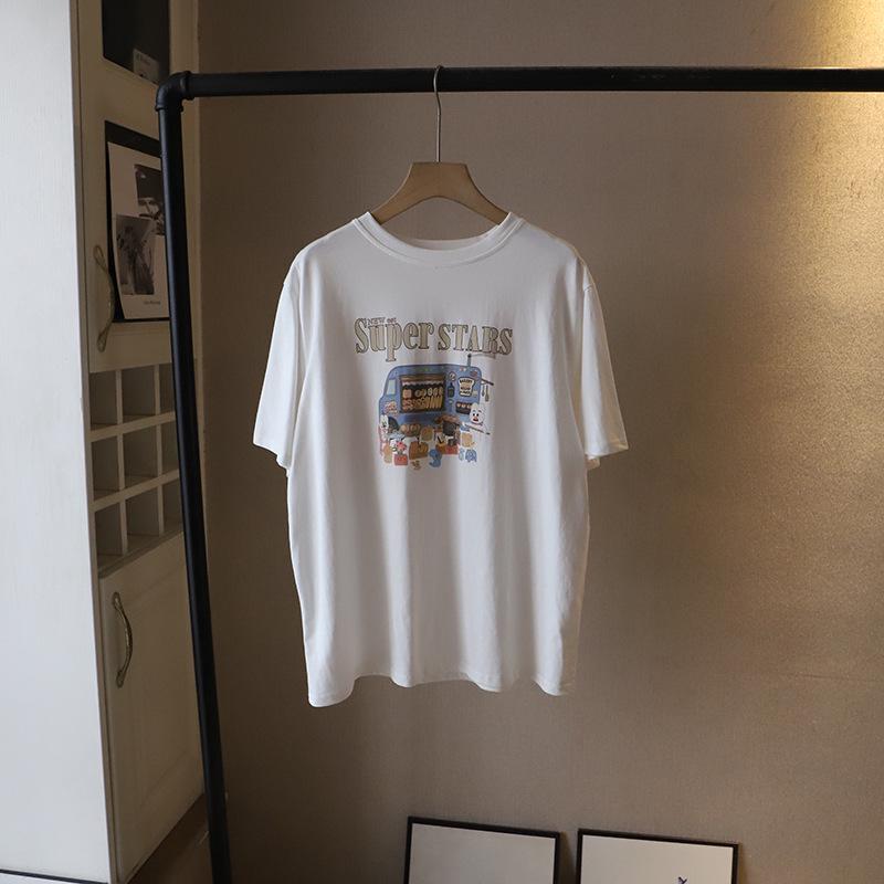 

[Bi Zheng] 2025 Summer Korean Oversized Printed Short Sleeve Women s Casual T-shirt One Size