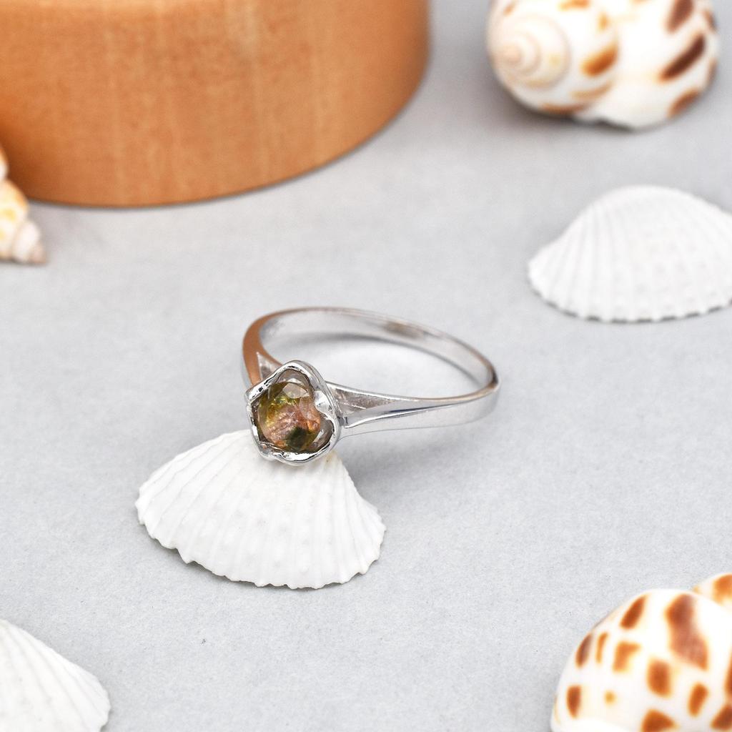 Rare Bi-Tourmaline Natural Gemstone 925 Sterling Silver  Ring  size 7 US Gift  weddings and anniversaries to graduations and birthdays.