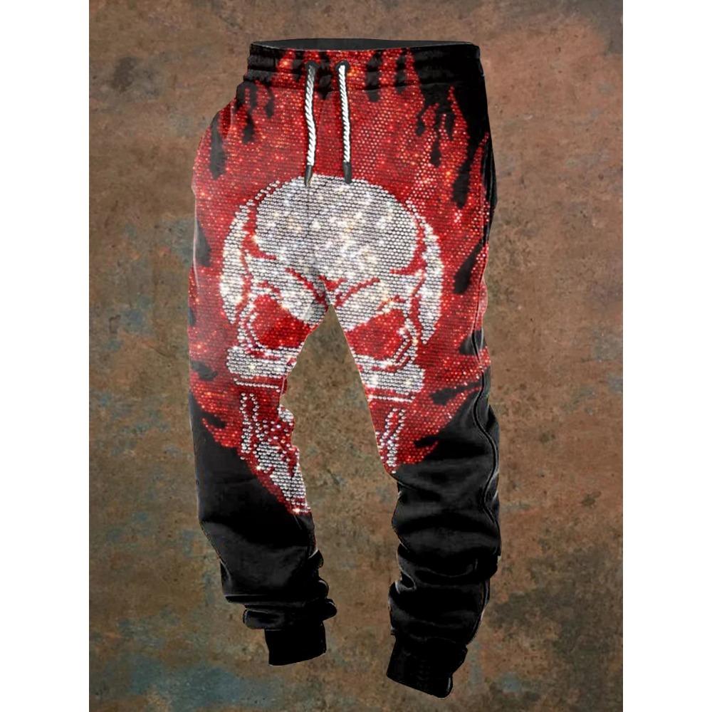 Men's casual jogging pants with drawstrings and Halloween skull prints, suitable for outdoor wear, autumn and winter fashion