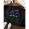 Unisex Kids Red Crewneck Sweatshirt For 4-12 Boys Girls Tech Circuit Neon Number 67 Six Seven Letter Print Soft Fleece Long Sleeve Pullover