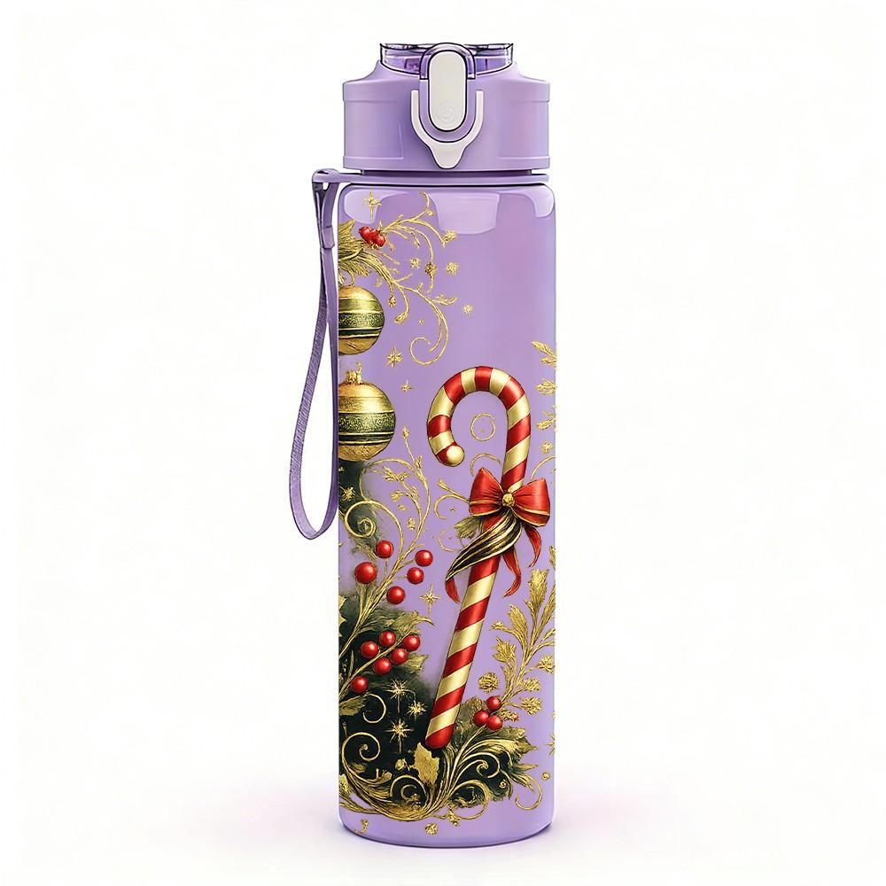 1PC Christmas Pine Bouquet Print 750ml Color Plastic Sports Water Bottle Leakproof Flip Straw Lid Suitable for Sports Office Home Use