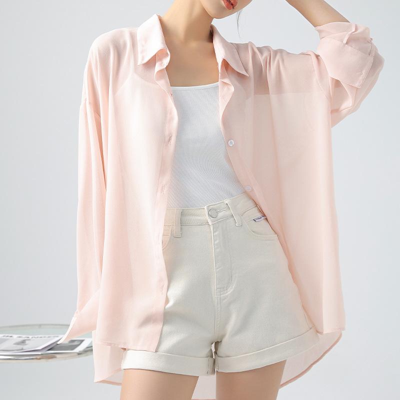 Sommer Design Sinn Nische Dünnes Langarm Sonnenschutzhemd Langes Chiffon Klimaanlagenhemd Oberteil Damenbekleidung
