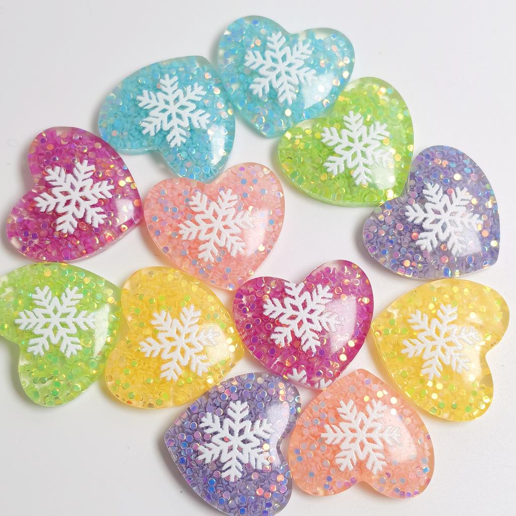 100Pcs Christmas Snowflake Heart Flatback Resin Cabochon Scrapbooking DIY Jewelry Making Hairpin Craft Valentine's  Decoration