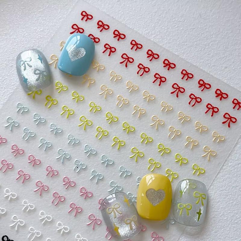 1 Sheet Mixed Color Bow Nail Art Stickers Relief Cute Bowknot Nail Charms Bow Manicure Decoration