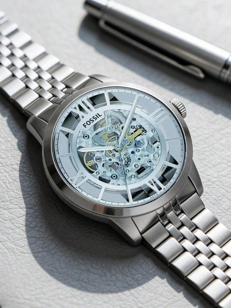 Fossil Townsmatic Automatic Skeleton Dial Men's Mechanical Watch,Stainless Steel Strap, Hollowed Out Dial,Suitable For Daily Wear, As A Gift ME3073