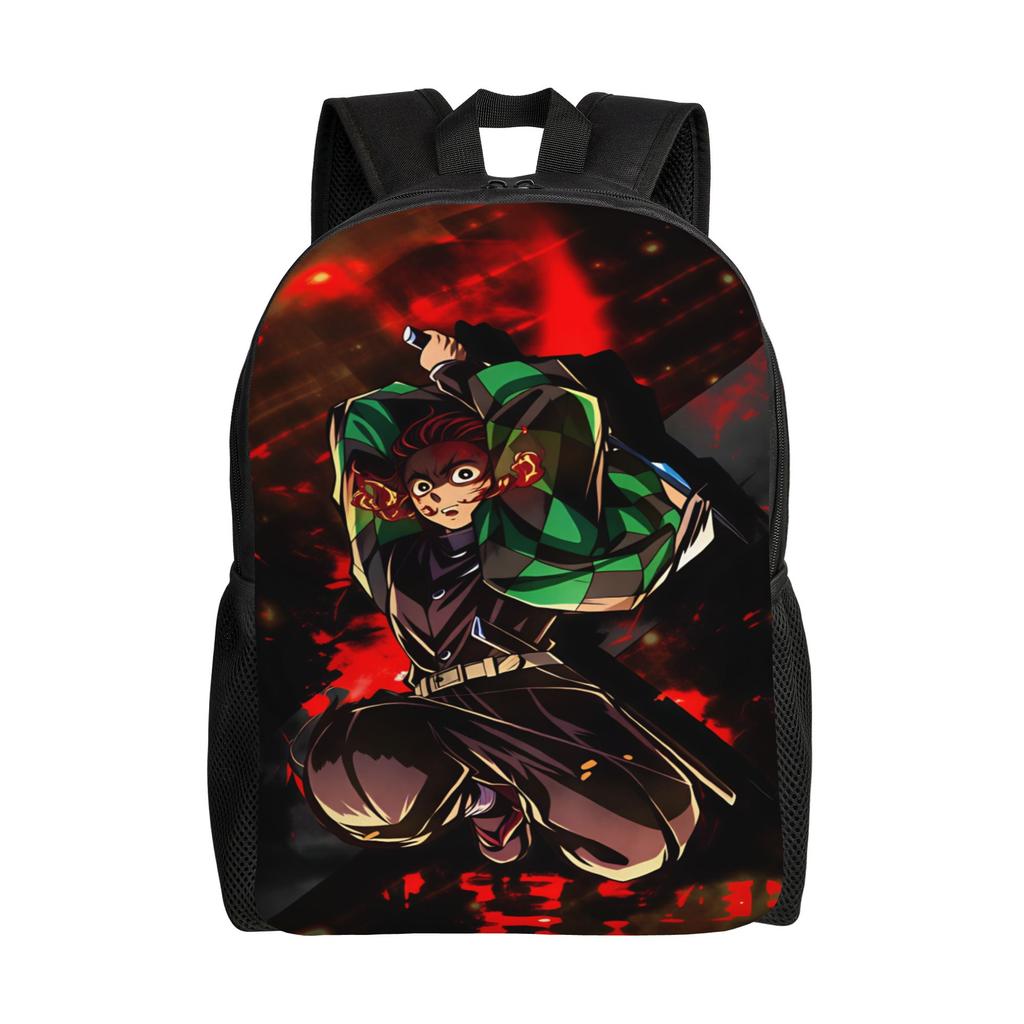 Kamado Tanjiro Backpack Demon Slayered Female Polyester Sport Backpacks Pattern Casual High School Bags Rucksack