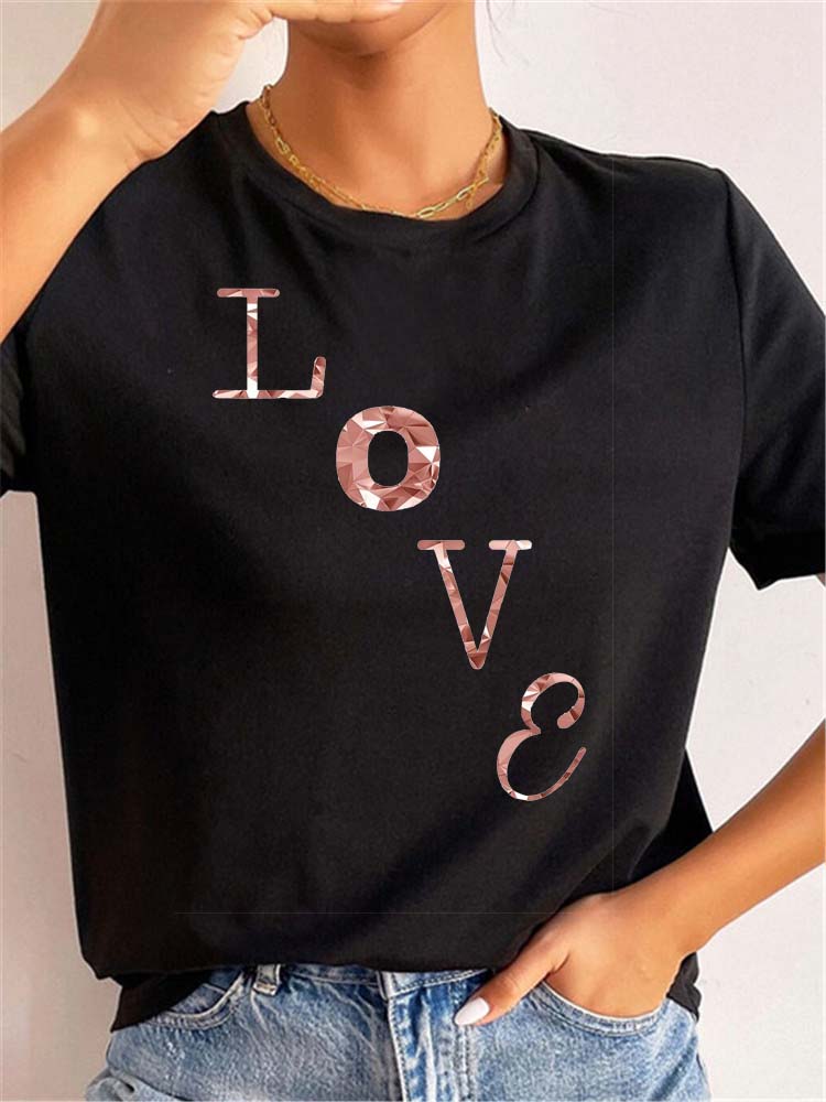 Love Heart Print Women T Shirt Summer Funny Short Sleeves O Neck  Tops Tee Female 90s Casual Fashion Clothing