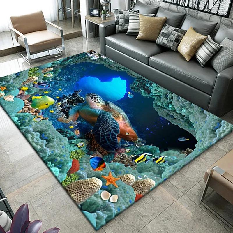 3D Beach Sea Waves Pattern Carpet Door Floor Mat Fish Doormat Non-slip Floor Mat Living Room Rug Home Room Bedroom Decoration
