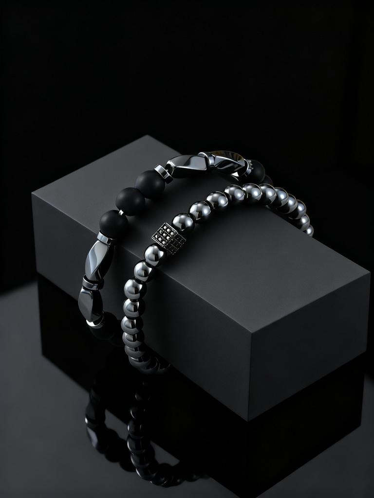 2ps Fashion Bracelet Set for Men Natural Agate Hematite Beaded Chain Bangle Luxury High Quality Jewelry Gift