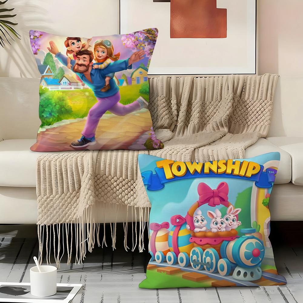 Kwaii Anime T-Township Pillow Case pillowcase, double-sided printed, sofa cushion, bedroom headboard pillow