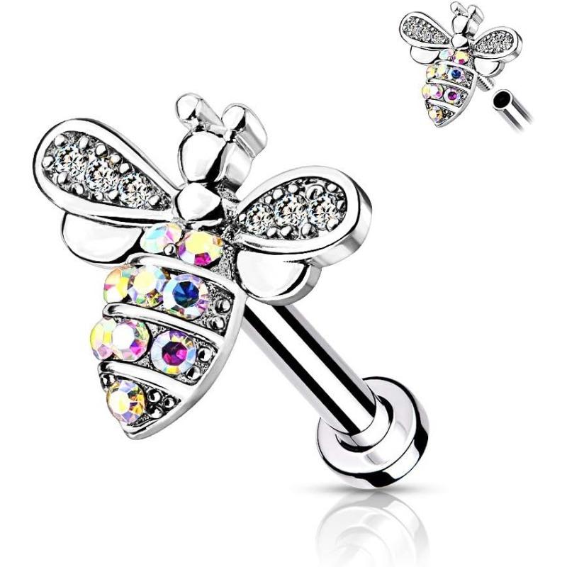 

1 шт. серьги-гвоздики для хряща для женщин с плоской задней частью, опаловые бабочки, цветы, украшения для пирсинга козелка ушной раковины серебряный