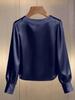 2026 French High-End Pearl Round Neck Satin Top for Women - Spring/Summer Collection
