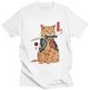 Japanese Samurai Cat Graphic Tee Pure Cotton Streetwear T-Shirt Breathable Casual Top