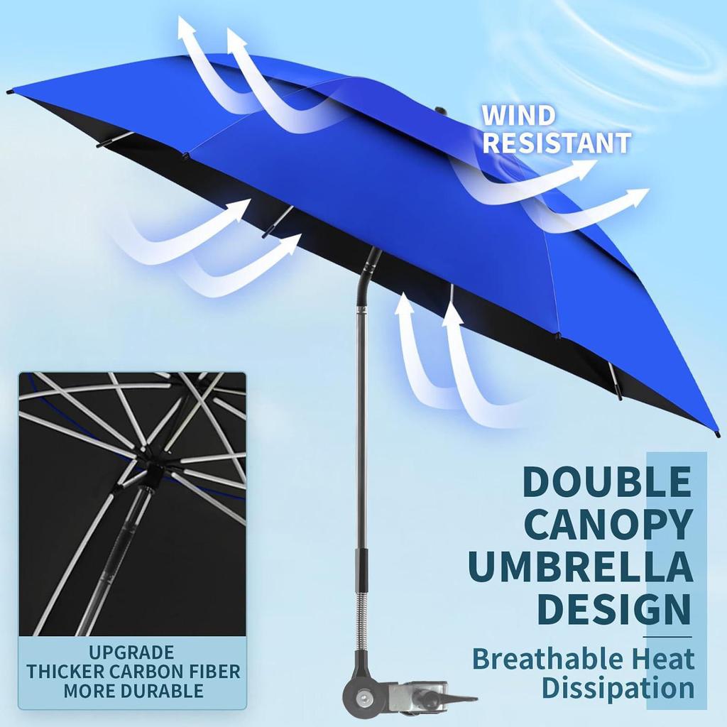 23-inch Breathable Double-Layer Beach Chair with 360° Adjustable Sun Umbrella