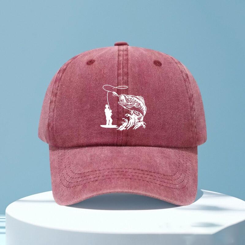 Unisex Funny Fishing Print Outdoor Hat with Leaping Fish  Design Durable Textile Fabric Suitable for Fishing Trips Camping