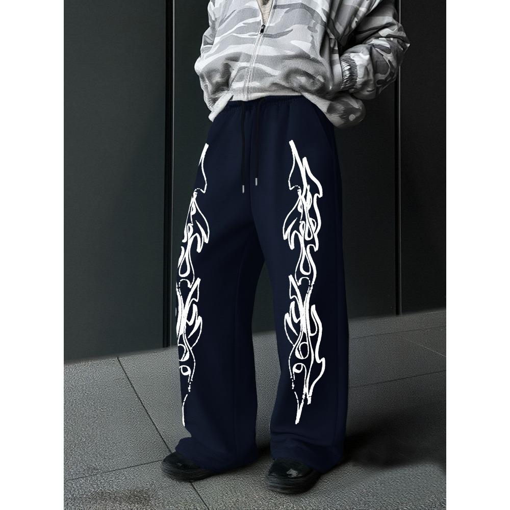 

Cool Wide Leg Pants with White Flame Print a Must Have for Streetwear , a Must Have Item for Urban Fashion S