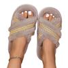 Women's Plush Cross Strap Slippers - Fashionable Cotton House Shoes for Casual Indoor Wear
