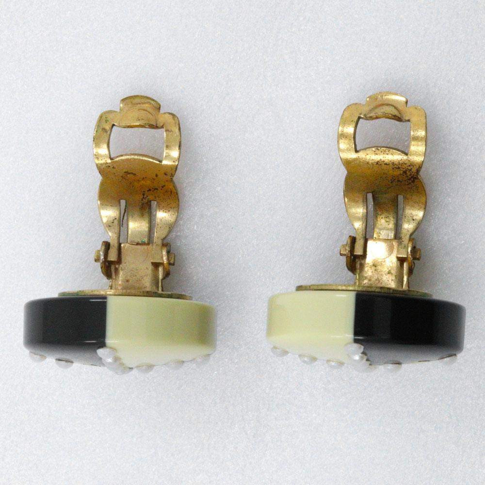Chanel COCO Mark Earring By Color Black / White plastic/Plated Gold 6.9g Women Used