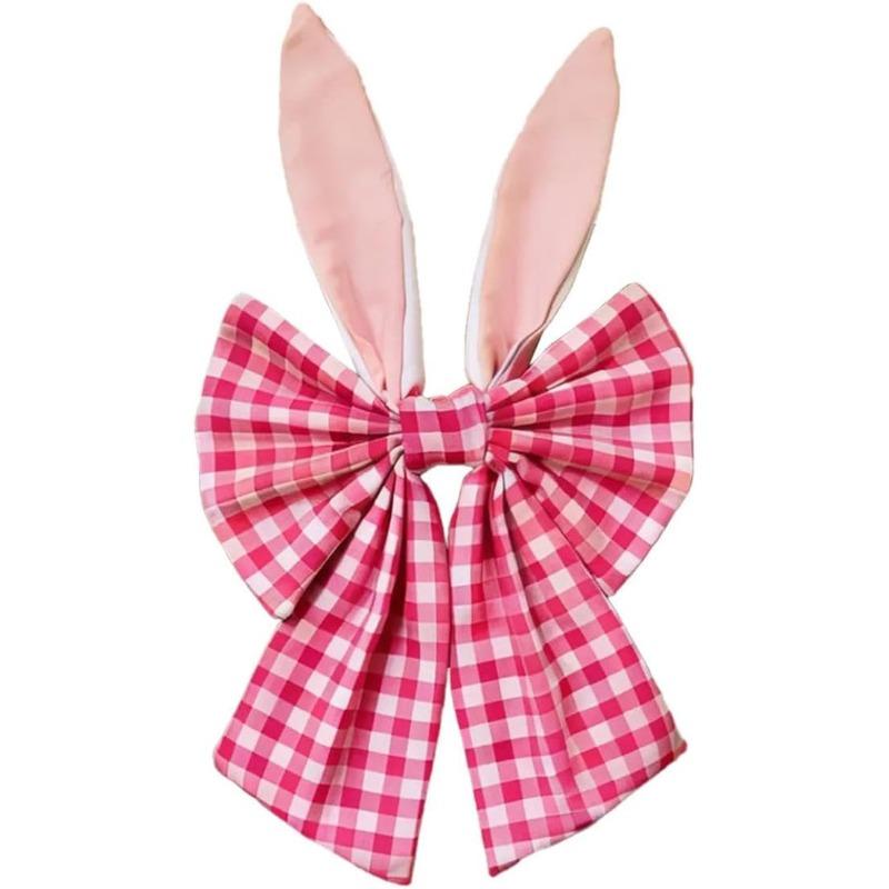 40cm Easter Bunny Ears Wreath Bow Rustic Buffalo Plaid Easter Bows for Wreaths Spring Holiday Fabric Decorative Bow for Tree Topper