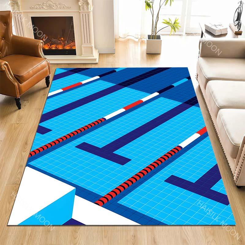 Swimming Pool Lanes Print Carpet Rug for Living Room Bedroom Sofa Doormat Home Decor Non-slip Floor Mat