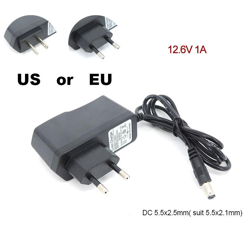 AC 110V 240V To DC 12.6V 1A 2A 1000ma Charger Volt Power Supply Adapter 5.5*2.5MM For 18650 Lithium Battery Pack EU US Plug