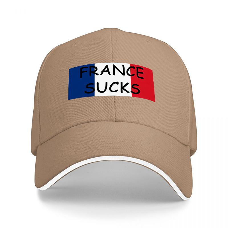 FRANCE SUCKS FLAG DESIGN BLACK BASEBALL CAP WITH BOLD STATEUnisexT AND TRICOLORE MOTIF FOR FASHIONABLE STREETWEAR LOOK