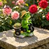 Garden Accessories for Plant Pots Cycling Frog Figurine, Creative Flowerpot, Resin Statue, Weather Resistant Charming Tabletop Decor Succulents