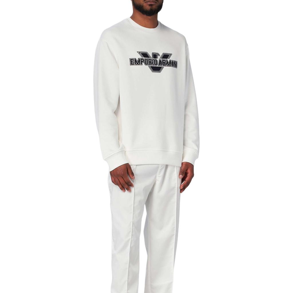 Emporio Armani Solid Color Long Sleeve Ribbed Sweatshirt Men tops White 3R1MDA-1JRIZ-0101