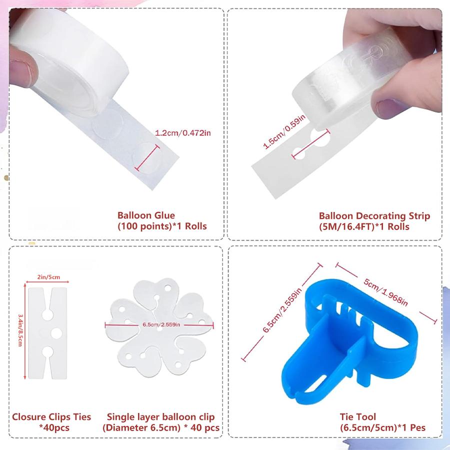 83PCS Balloon Arch Garland Kit, 5m Balloon Garland Strips ,Glue Point Tape-40 Balloon Clips & Closure Clips Tie for Arch Decor