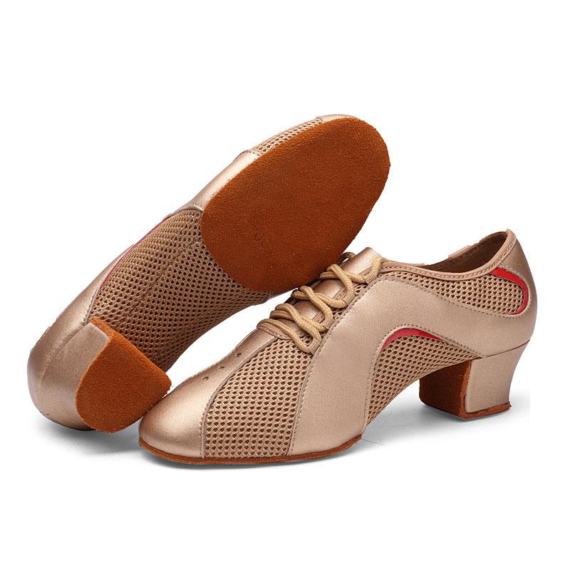 Mid Heel Modern Dance Shoes Leather Mesh Jazz Dance Shoes for Boys and Women Adult Latin Modern Dance Salsa Dance Party Dance Heeled 3.5CM