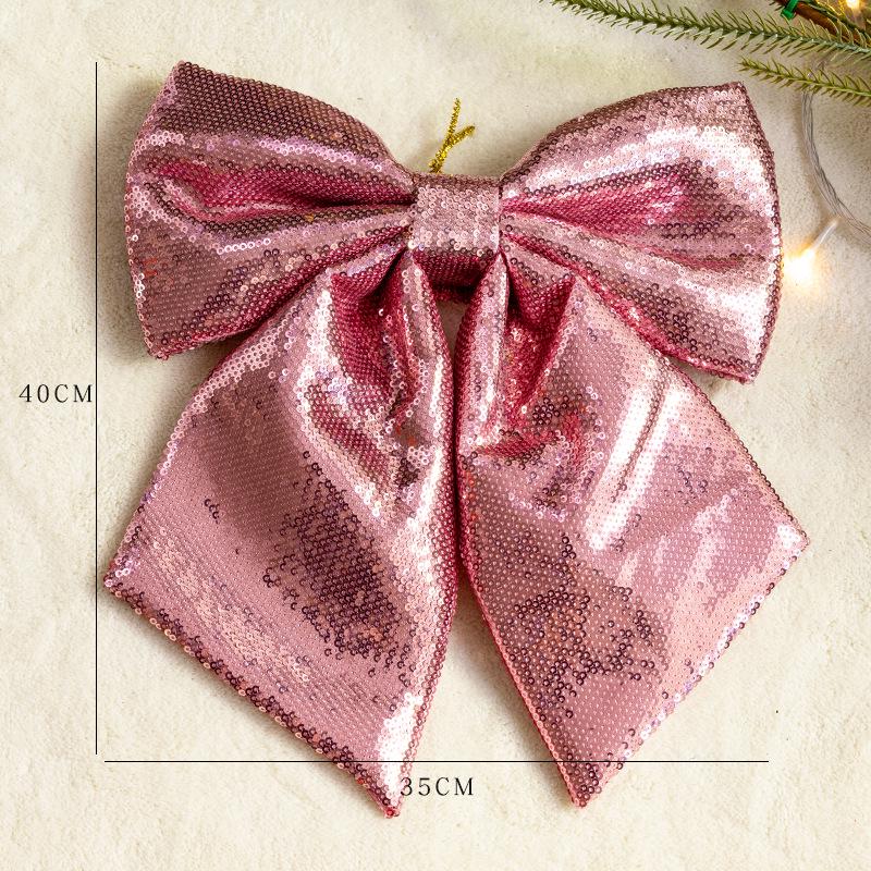 Large Pink and Gold Glitter Christmas Bow Ornament