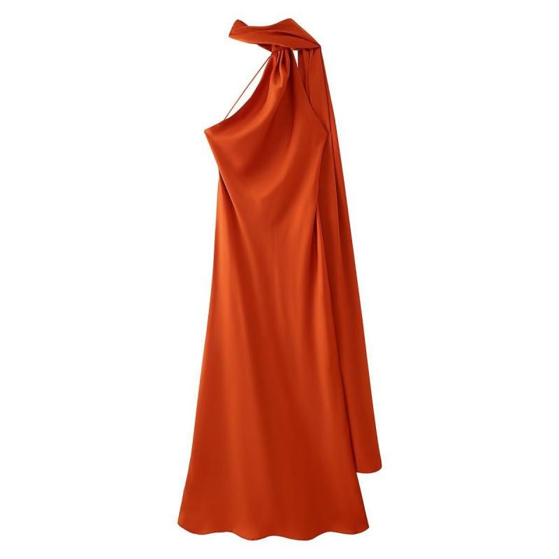 Elegant Off-Shoulder Backless Wrap Tie Neckline Maxi Dress Women 2025 Slim Fit High Waist TR Fabric