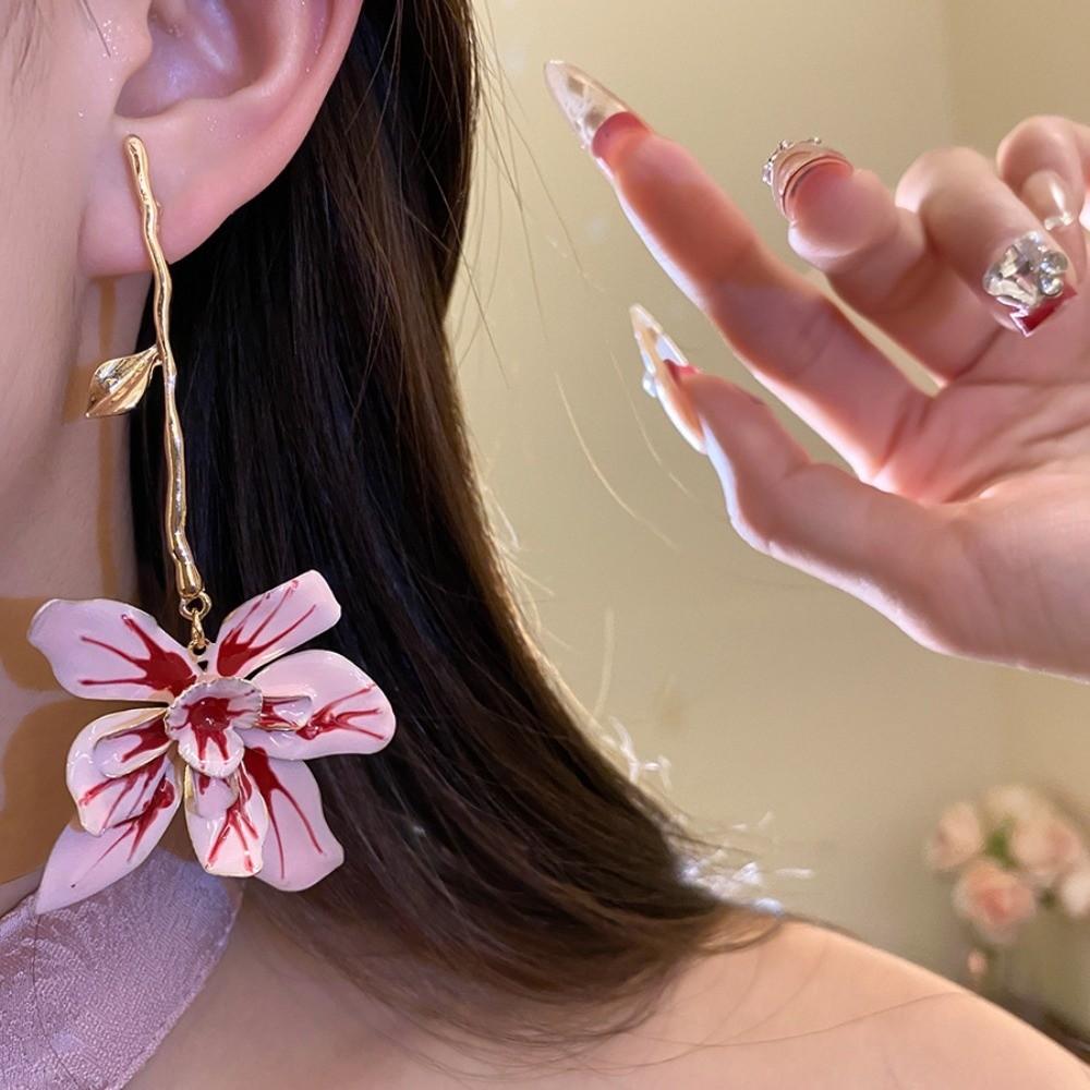 with Leaf Stalk Floral Pendant Earrings Zinc Zinc Alloy Stud Earrings Enamel Flower Drop Earrings  Vacation