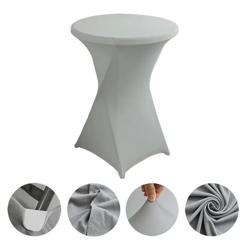 Pure Color Table Cloth Elastic Bar Table Cover Dustproof Polyester Round Tablecloth
