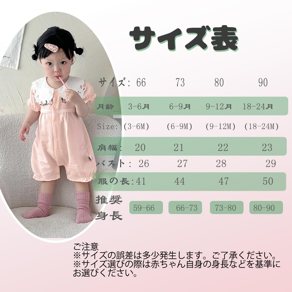 Reegoo Peter Baby Romper Short Newborn Summer Puff Size Months Girls' Coverall, Sleeve, Outfit, Sleeves, Pink, 90, 18-24