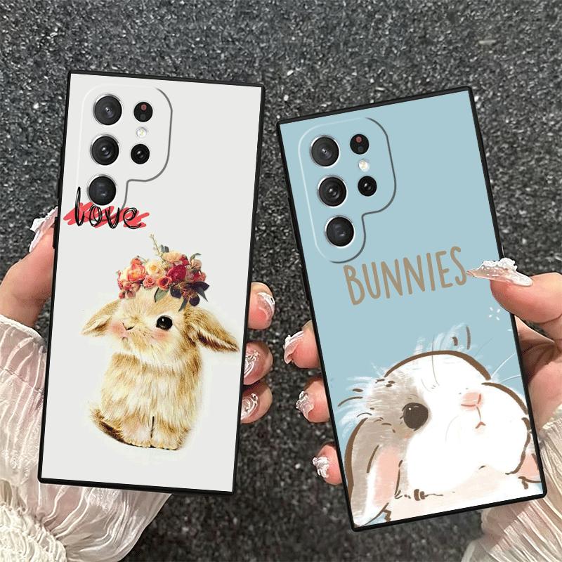 Cute Cartoon Bunny Rabbit Soft Phone Case for Samsung Galaxy S26 S25 Edge S24 Ultra S23 Plus S22 S21 FE S20 Black Cover Back She