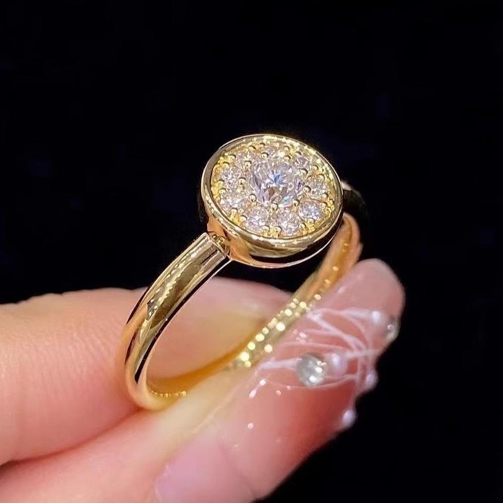 Wosikate Luxury Round Bubble Zirconia Ring For Women Vintage Gold-Plated Fashion Jewelry Hand Accessories Engagement Finger Ring