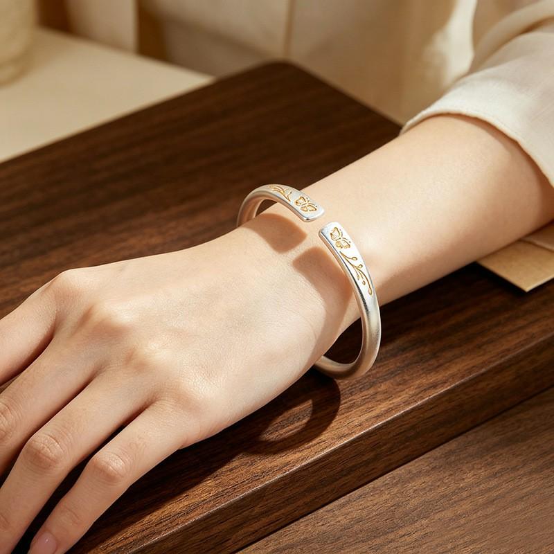 925 Sterling Silber Neuer Chinesischer Stil Schmetterling Blume Süß Mattiertes Armband für Damen Schmuck Geschenk Dropshipping