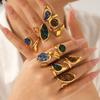 Three Kinds Of Stainless Steel Rings Geometric Shape Gold Plated Broken Pattern Lapis Lazuli Ring Finger Decoration Accessories