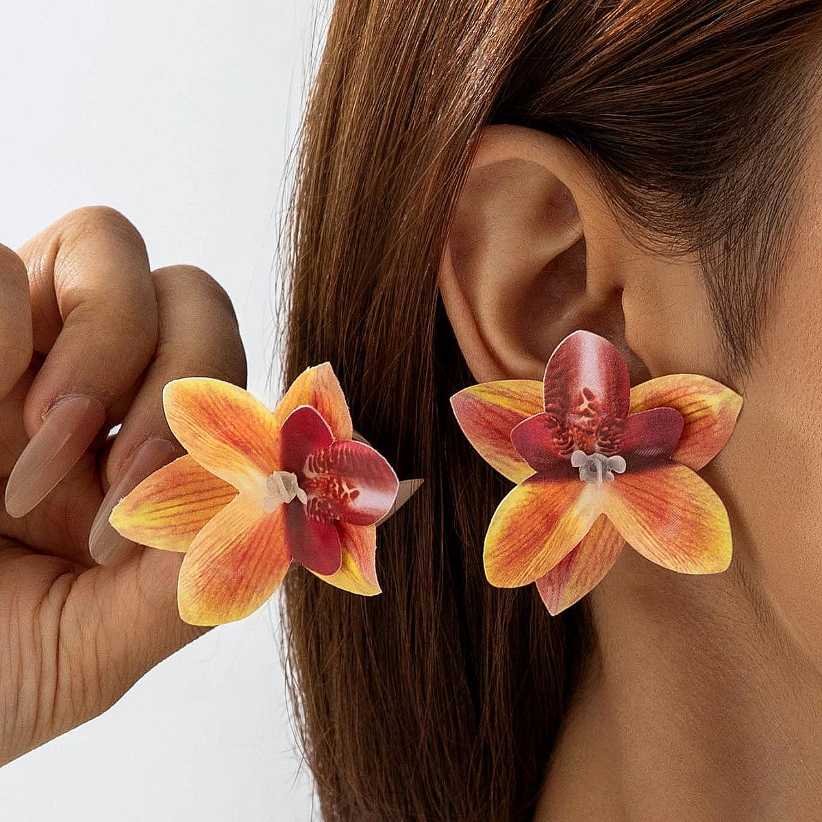 Bohemian Colorful Polyester Large Flowers Earrings for Women New Trendy Vintage Vacation Stud Earrings Jewelry Accessories