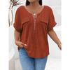 QICED Women's Fashion Casual Solid Color Print Short Sleeve V Neck Blouses & Shirts