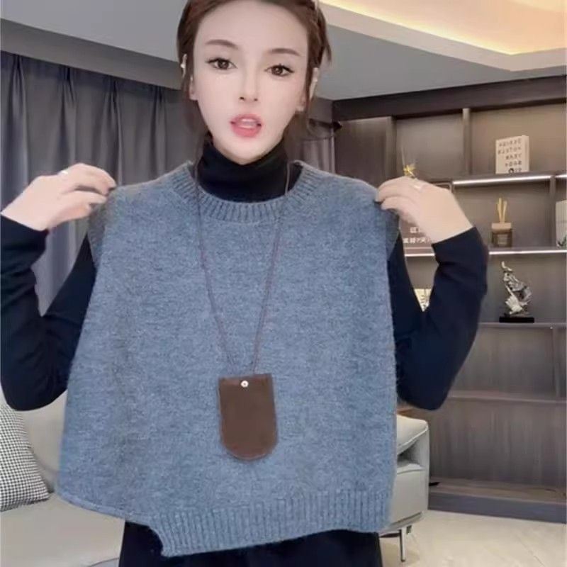 Europäisches Design unregelmäßiger kurzer Strickweste Damen Herbst Winter neue Mode lockerer vielseitiger Pullover