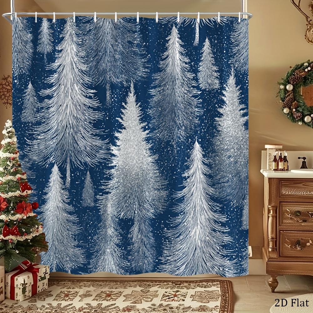 1Pc Winter Cedar Forest Shower Curtain - Large 70.8X70.8 Inch Gray-Blue-White Snowflake Bathroom Decor With 12 Hooks, Machine