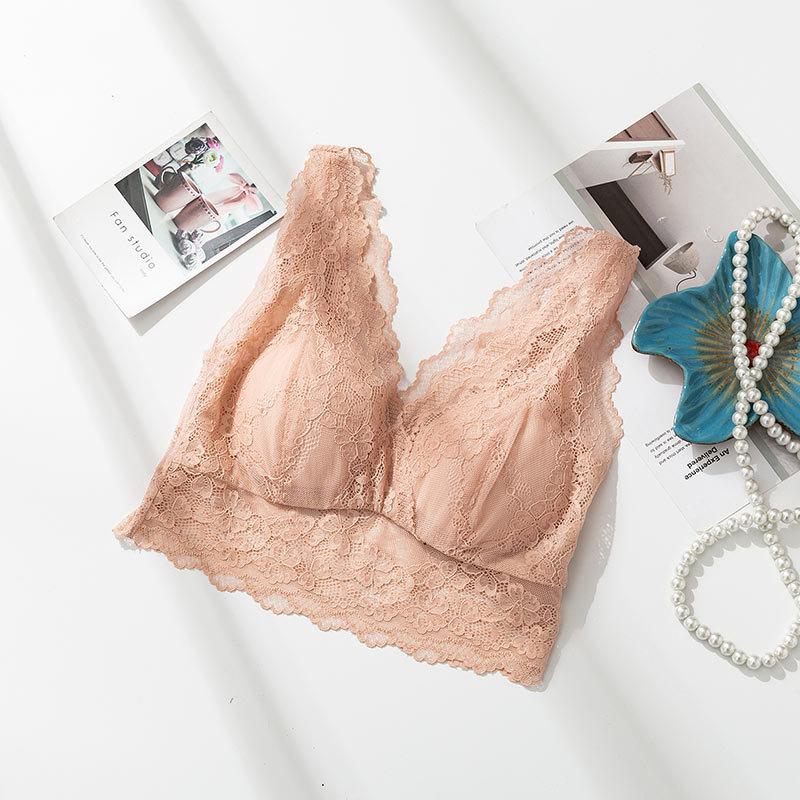 New silk beauty back tube top bra, lace sexy thin steel-rimless underwear, mulberry silk bra S розовый