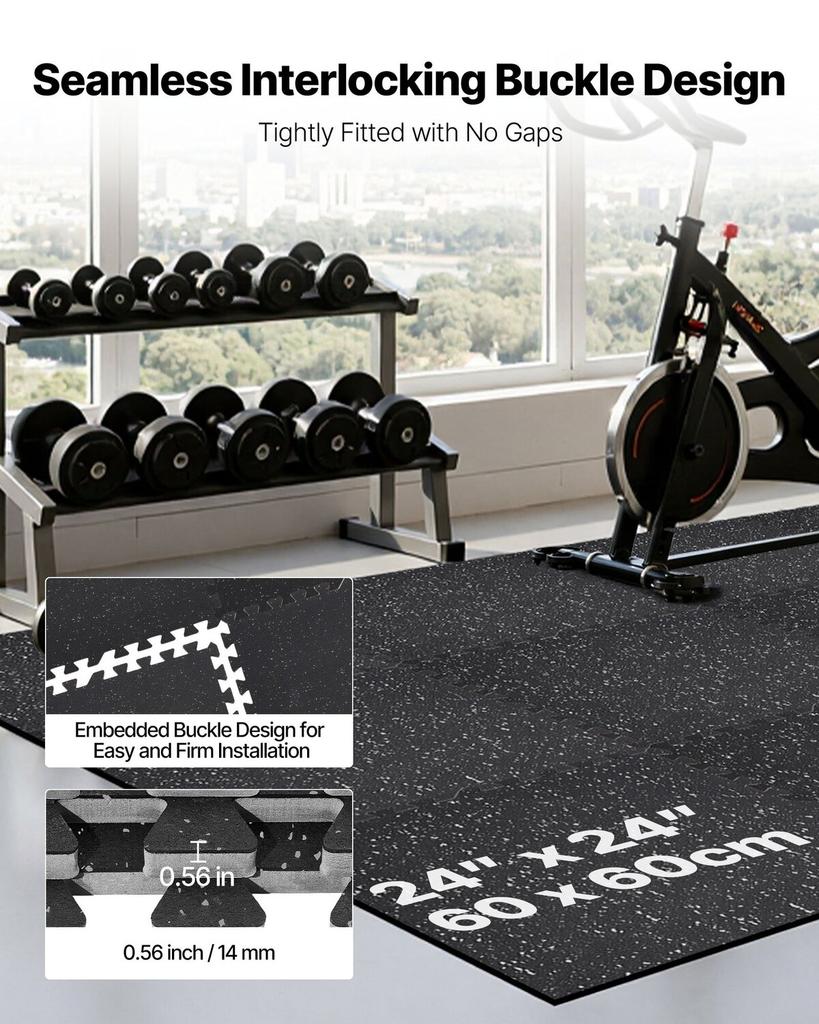 Puzzle Exercise Mat, 24 PCS Fitness Equipment Mats, 610 x 610 x 14 mm, High-Density EVA Foam Mats Set, Interlocking Rubber Soft Tiles, Protective