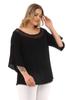 Women's Big Size Blouse Lace Collar Plus Size Blouse Black